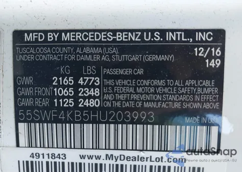 2017 Mercedes-Benz C 300 4Matic from USA, damaged, VIN 55SWF4KB5HU203993